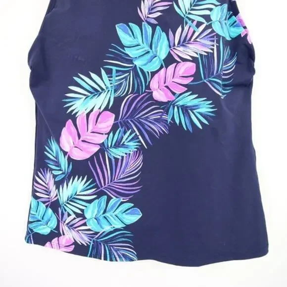 NWOT Lands End Navy Blue Tank Tankini Swim Top Palm Print Purple Size 12 - Picture 3 of 9